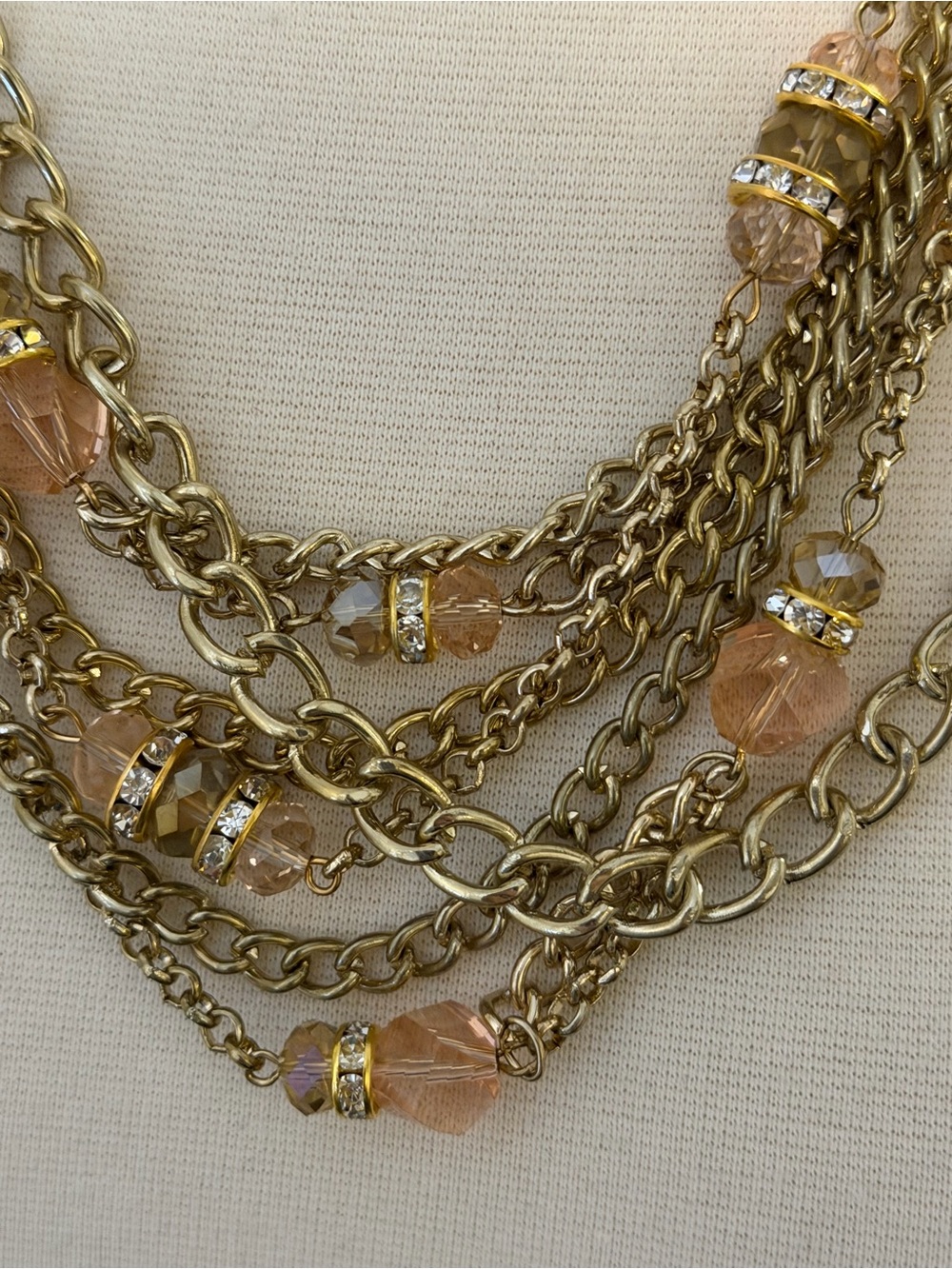 Vintage Multi-Strand Gold-Tone Necklace with Amber Beads - Picture 3 of 3